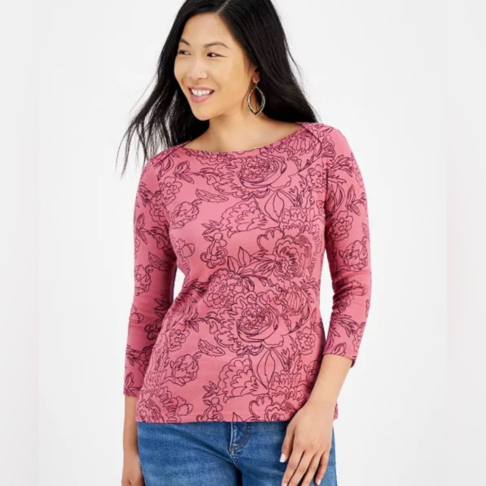 Printed 3/4 Sleeve Pink/Mauve Top